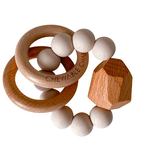 Silicone + Wood Teether Ring - Oat