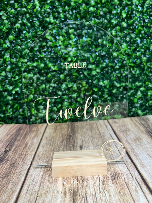 Clear Arch acrylic table signs